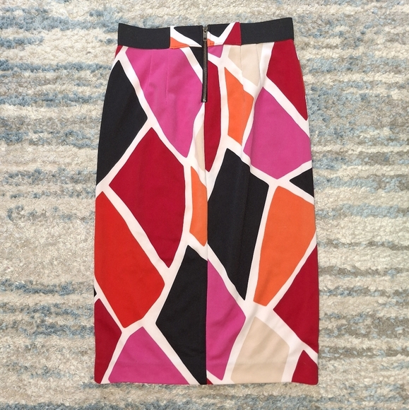 Worthington Skirt Women Sz 4 Colorful Midi Back Zip Elastic Waist Stretch - Picture 2 of 7